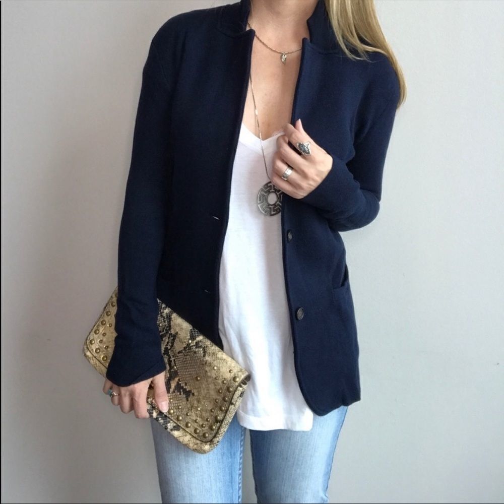 J CREW Cotton Knit Blazer Jacket Black M